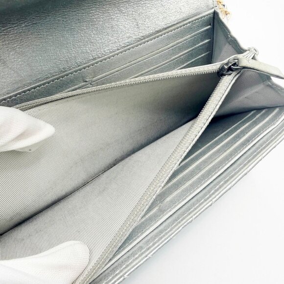 Authentic CHANEL CC Chevron Timeless Caviar Flap Wallet Chain Purse Silver Bag - Picture 14 of 14